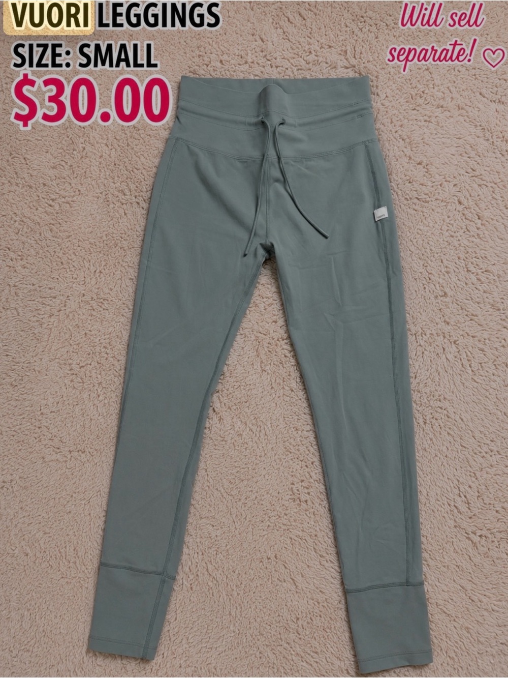 Vuori Kids Sage Green Leggings - Youth Small